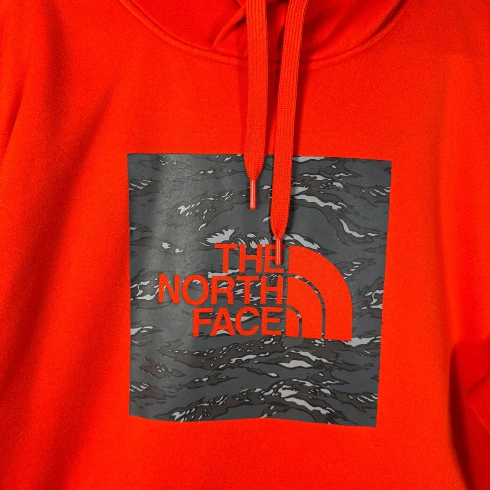 The North Face Hoodie Mens XL Orange Camo Box Logo Pullover Sweatshirt Casual